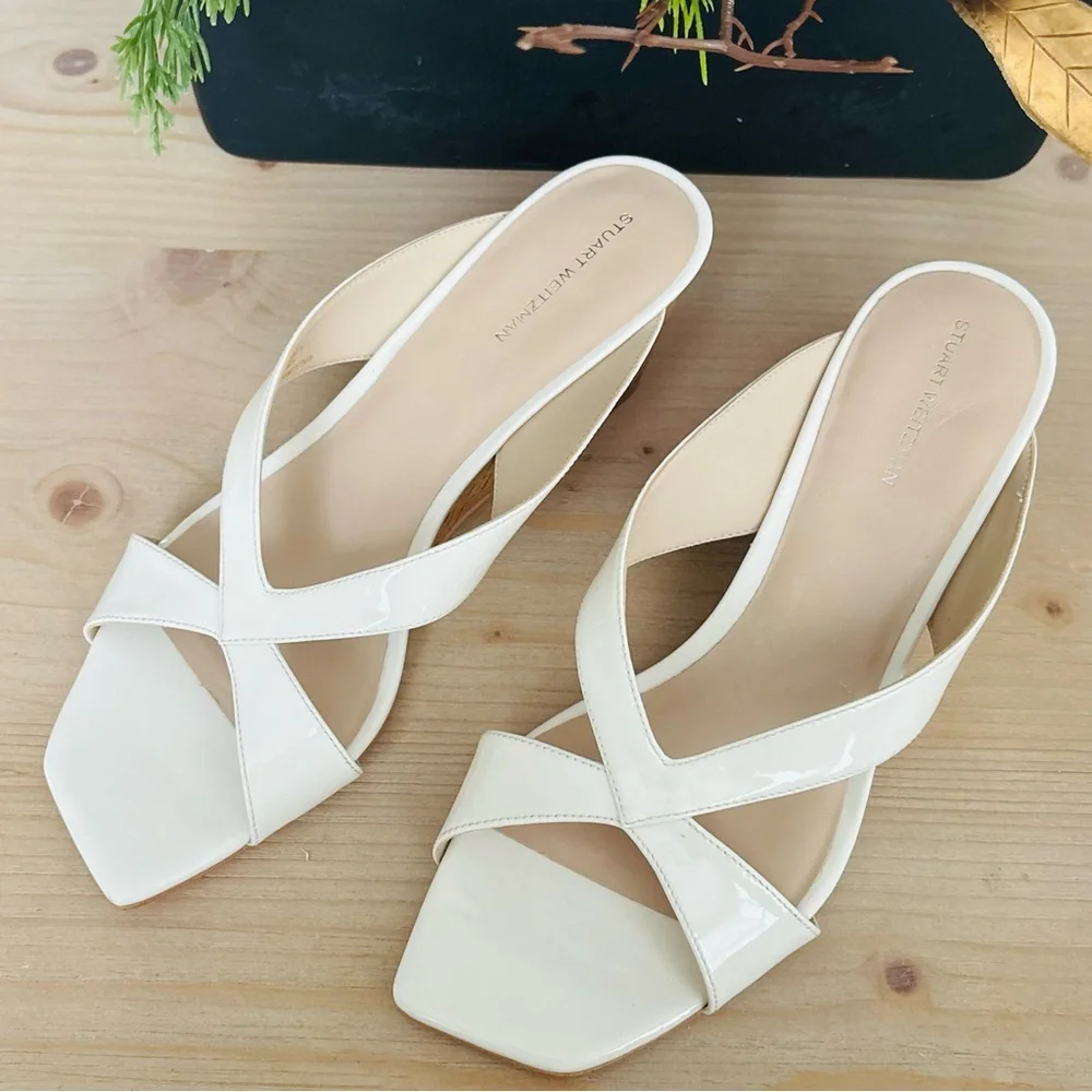 Stuart Weitzman Cream White Miami Wedge Women's Sandals Size 10 NwoT‎